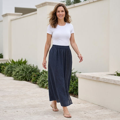 Graceful Lace-Trim Button Detail Midi Skirt