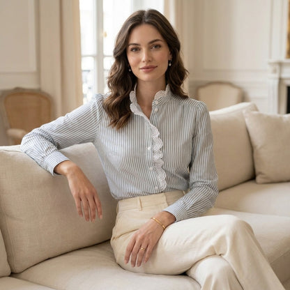 Tailored Embroidered Petal-Edge Stand-Collar Shirt