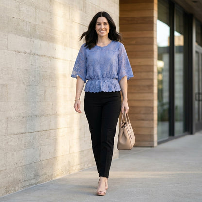 Celeste Embroidered Blouse with Sheer Bell Sleeves