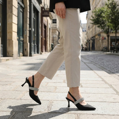 Crystal Strap Pointed Slingback Heels for Evening Elegance