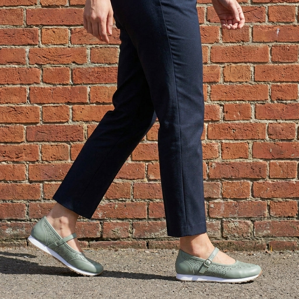 Perforated Mary Jane Comfort Sneakers with Buckle Strap