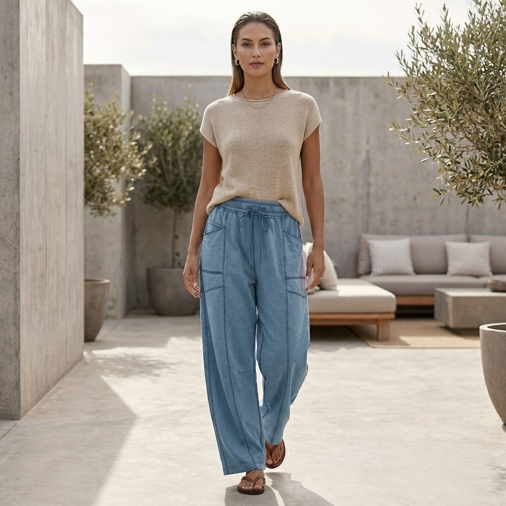 Oversized Wide-Leg Sweatpants with Contrast Stitching and Utility Pockets