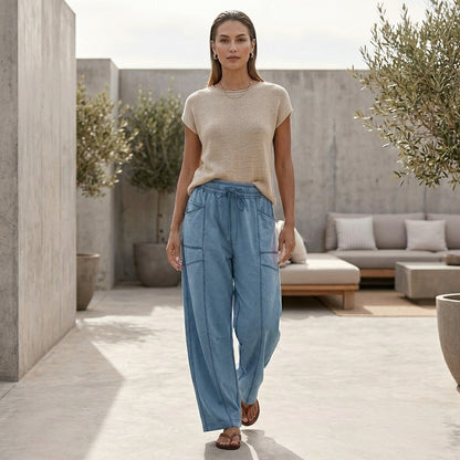 Oversized Wide-Leg Sweatpants with Contrast Stitching and Utility Pockets