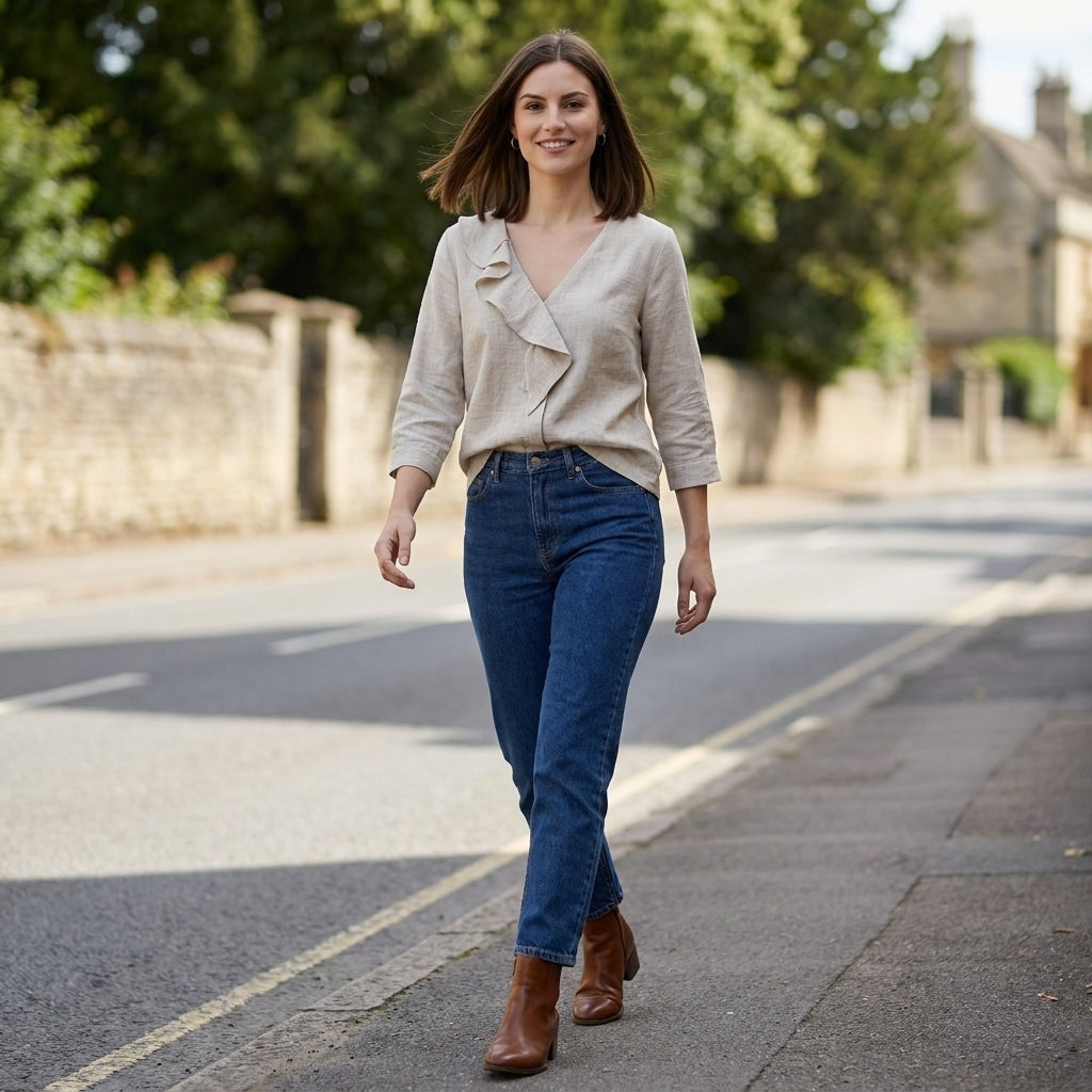Willow Grace Ruffle Trim Relaxed V-Neck Blouse
