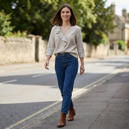 Willow Grace Ruffle Trim Relaxed V-Neck Blouse