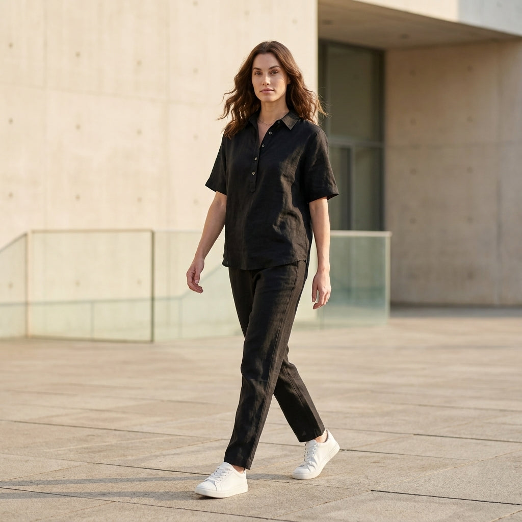 Relaxed Button Front Collared Short Sleeve Blouse