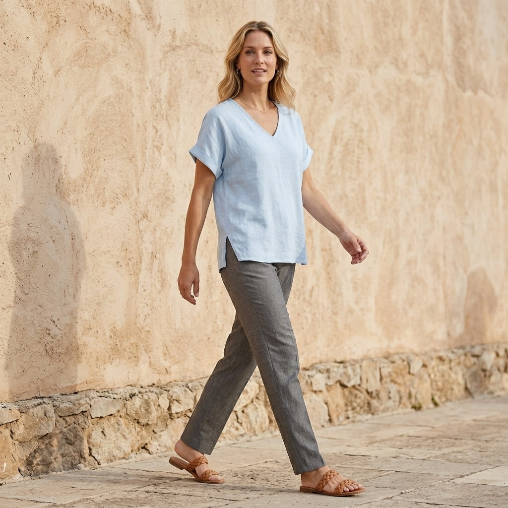 Effortless V-Neck Relaxed Fit Coastal Blouse