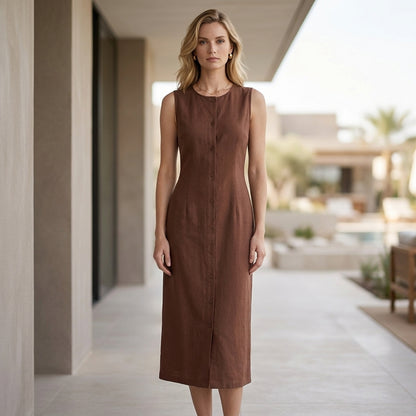 Sleeveless Button Front Midi Dress for Timeless Elegance