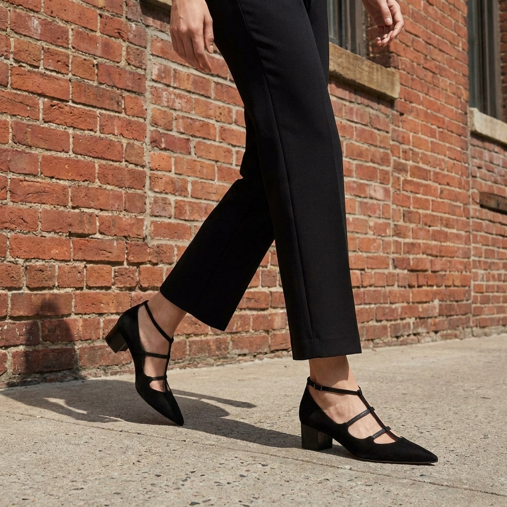 Pointed Toe Mary Jane Flats with Multi-Strap Detail