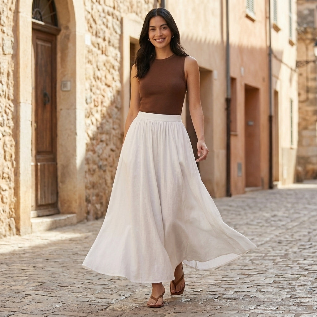 Flowing High-Waist A-Line Maxi Skirt