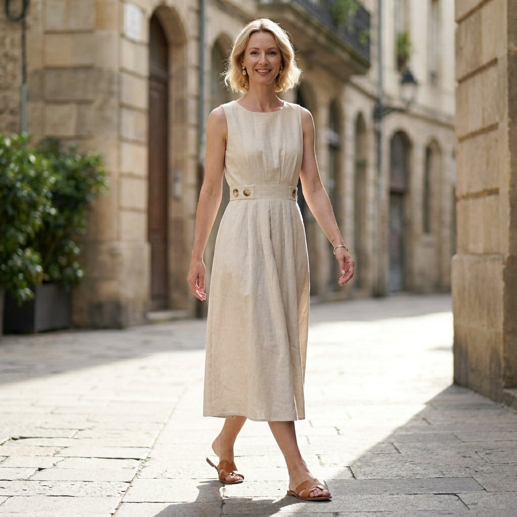 Serene Grace Sleeveless Pleated Midi Dress