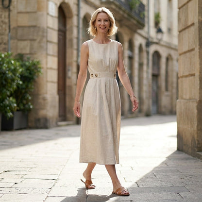 Serene Grace Sleeveless Pleated Midi Dress