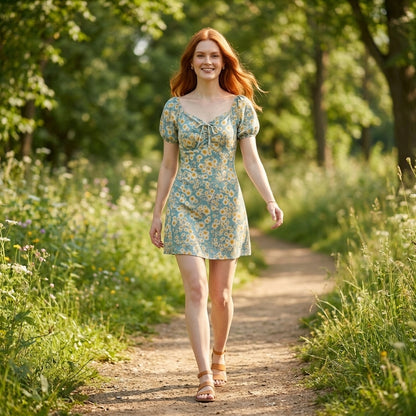 Daisy Meadow Puff Sleeve Tie Front Mini Dress