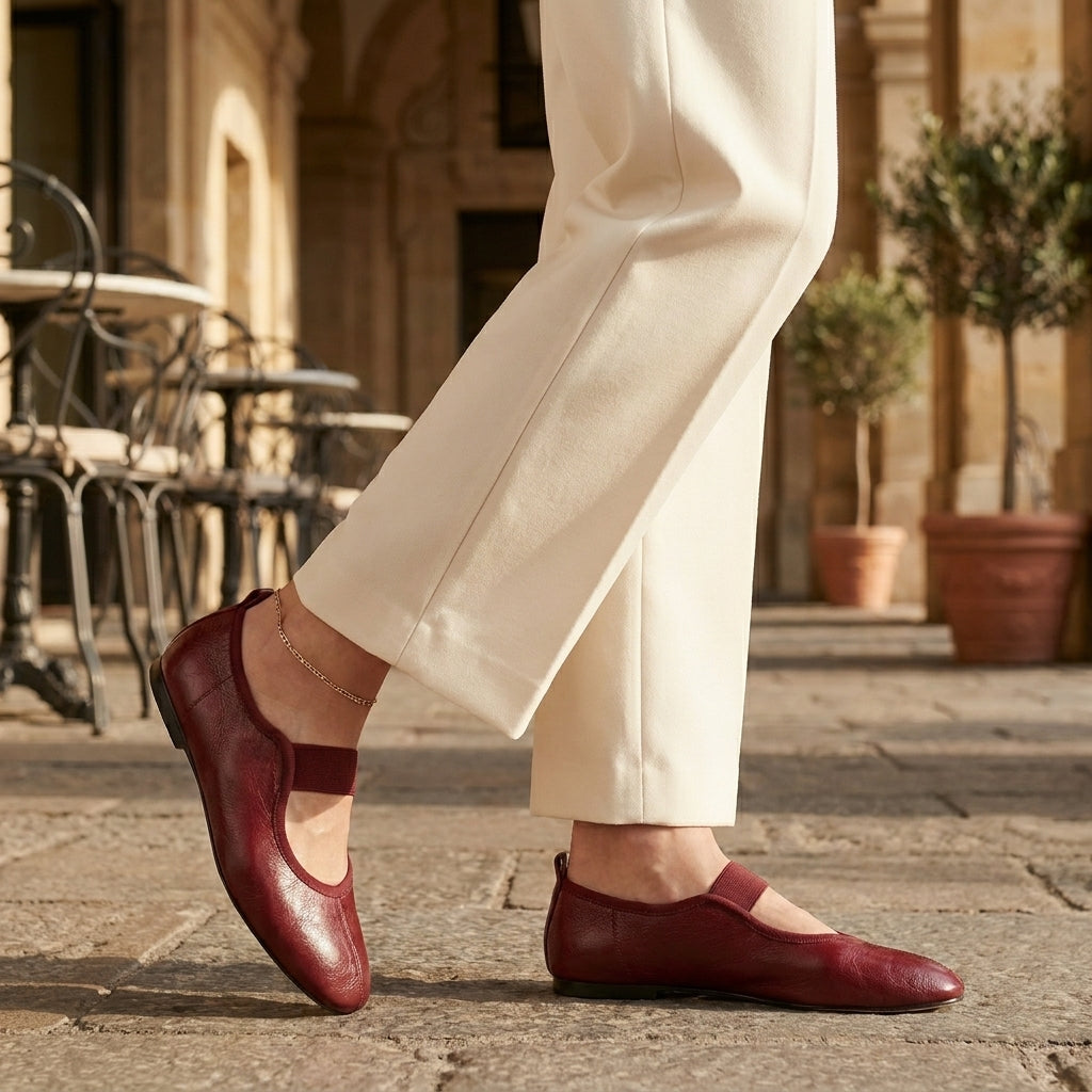 Pebbled Grain Ballerinas with Elasticated Trim and Seam Detail