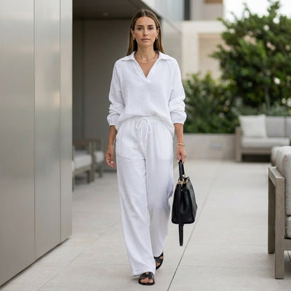 Oversized Two-Piece Crinkle-Texture Suit with Relaxed Silhouette and Drawstring Waist