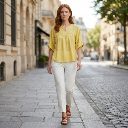 Buttercup Breeze Gathered Sleeve Relaxed Blouse