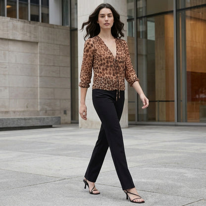 Tie Front Long Sleeve Sheer Blouse