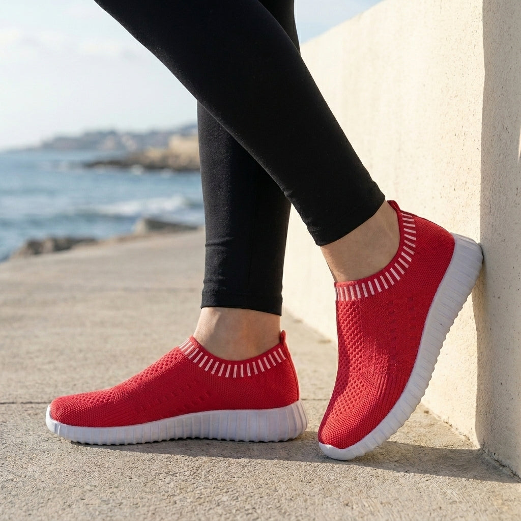 Woven Knit Slip-On Sneakers with Ridged Platform Sole and Reinforced Footbed