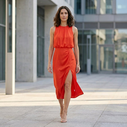 Sleeveless High Neck Side Slit Midi Dress