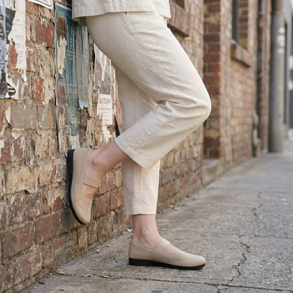 Breathable Knit Mary Jane Flats with Comfort Strap