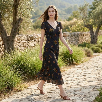 Vintage Polka Dot Lace Trim Midi Tea Dress