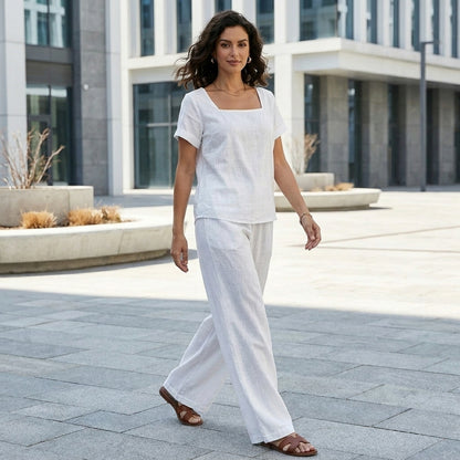 Coastal Breeze Relaxed Top and Wide-Leg Pant Set