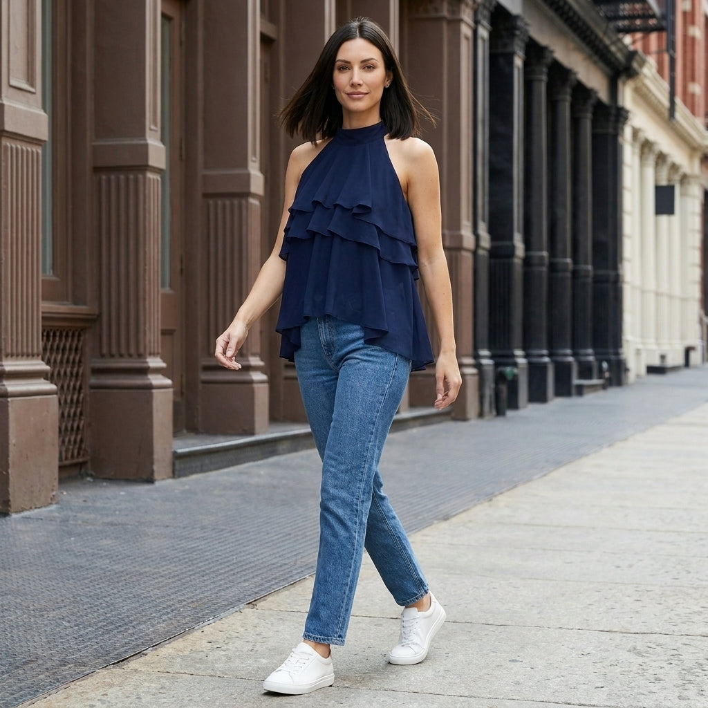 Tiered Ruffle Halter Blouse for Effortless Statement Style