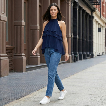 Tiered Ruffle Halter Blouse for Effortless Statement Style