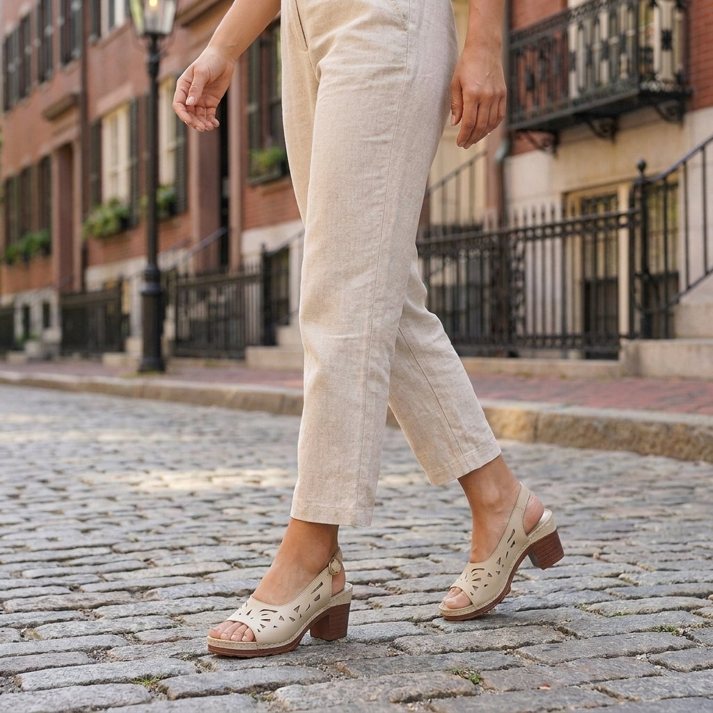 Cutout Slingback Block Heel Sandals with Open Toe