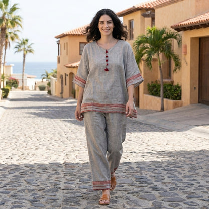 Relaxed Embroidered Trim Two-Piece Lounge Set