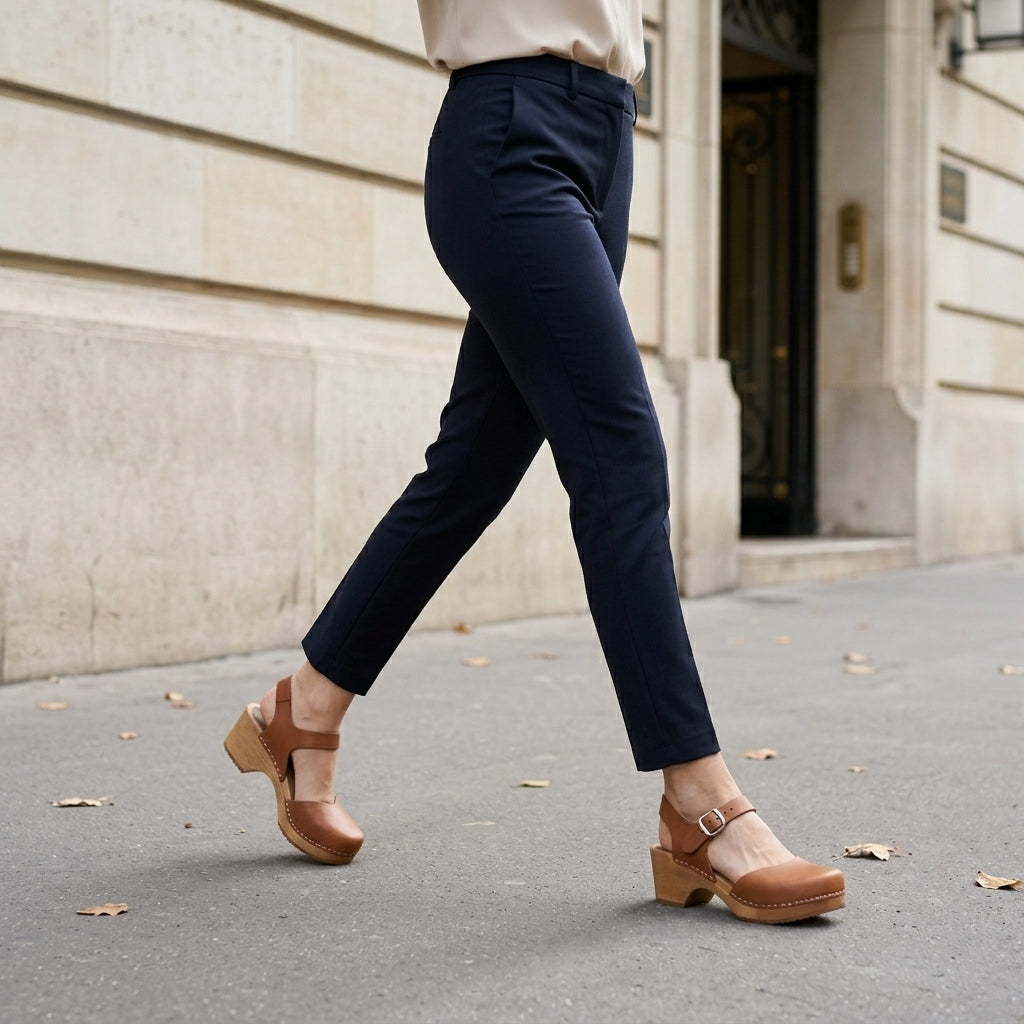 Classic Buckle Strap Clog Sandals with Elevated Wooden Sole
