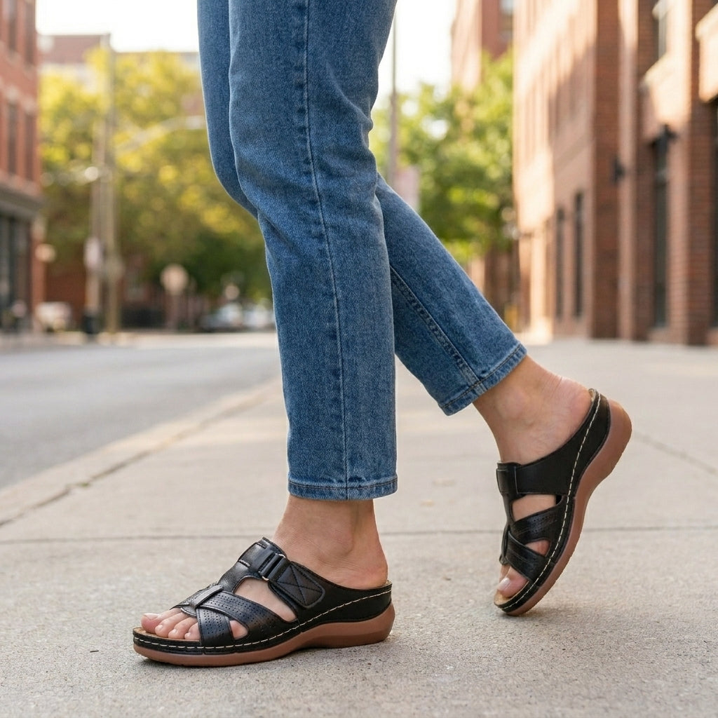 Orthopedic Cross-Strap Slide Sandals with Cushioned Sole