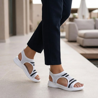 Breathable Platform Sandals with Striped Knit Upper