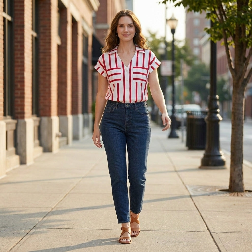 Harbor Breeze Striped Relaxed Button-Front Blouse
