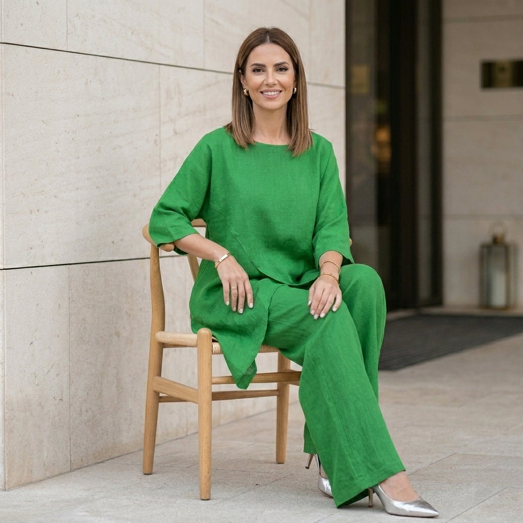 Relaxed Two-Piece Set with Flowing Wide-Leg Pants Elegance