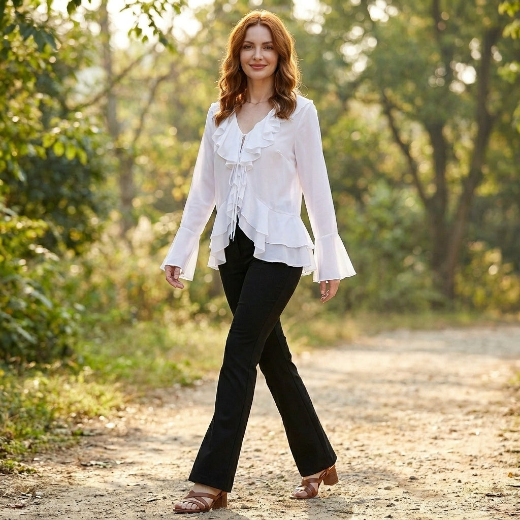 Seaside Romance Ruffle Tie-Front Blouse