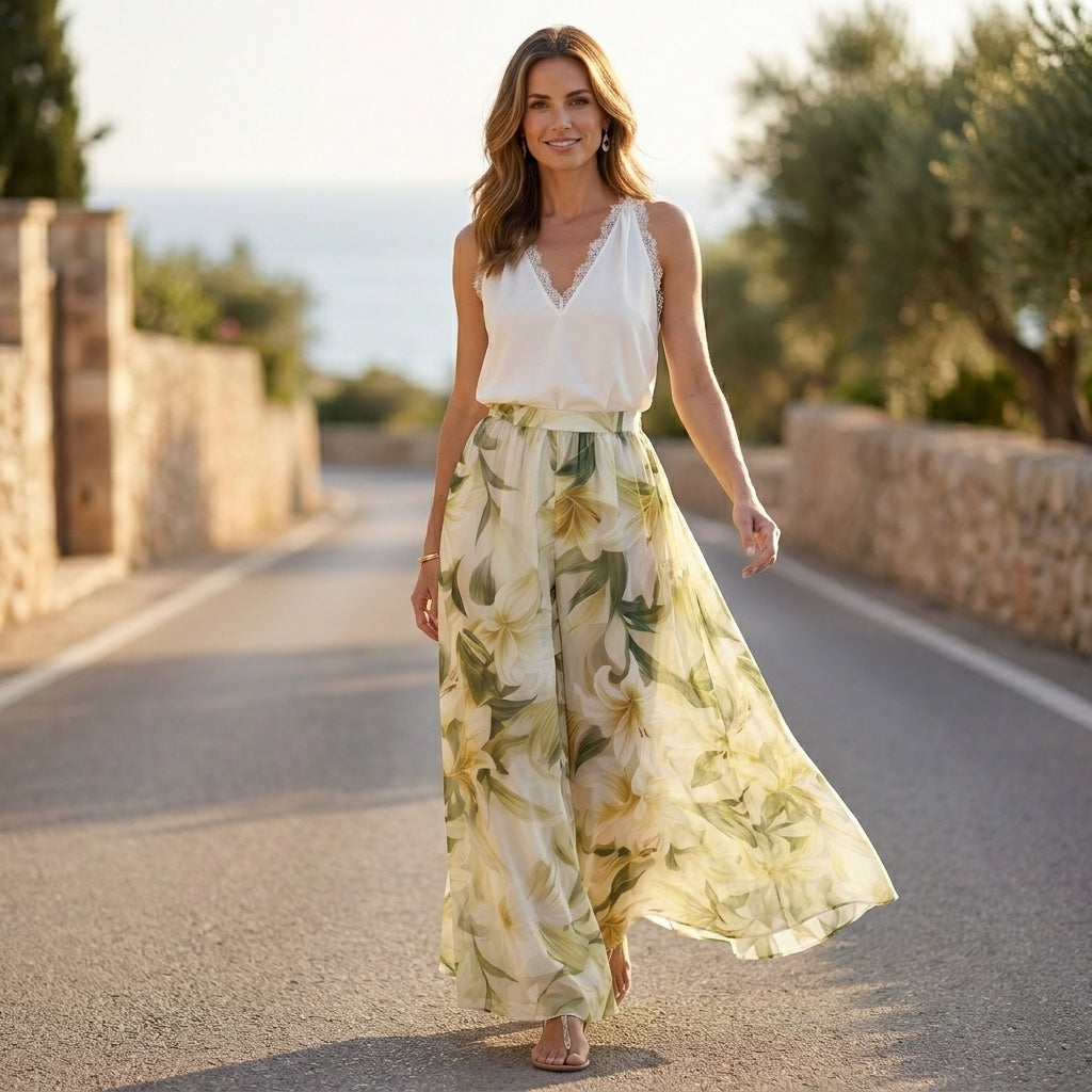 Seaside Halter Top and Flowing Palazzo Pants Resort Set