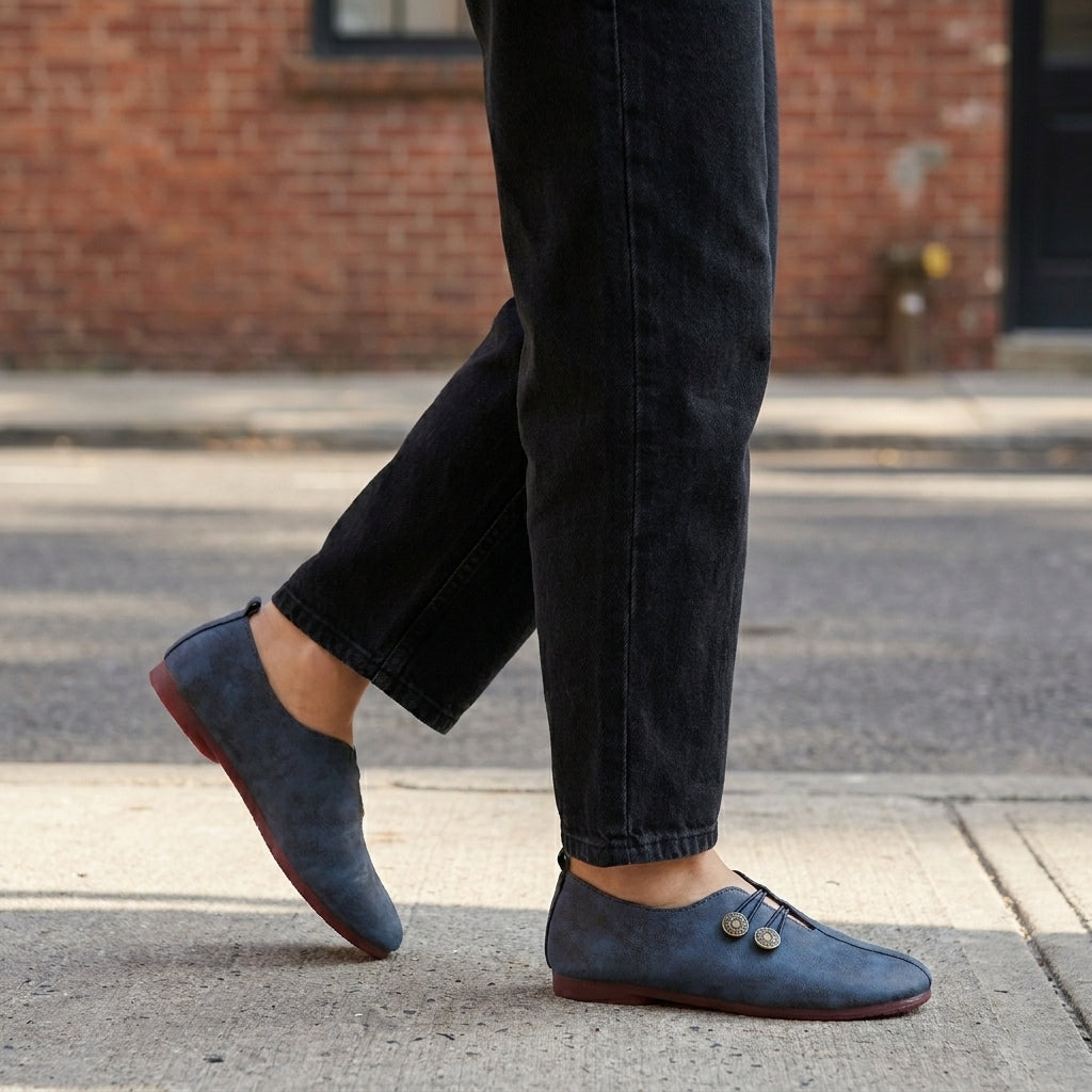 Vintage-Inspired Slip-On Flats with Button Accent