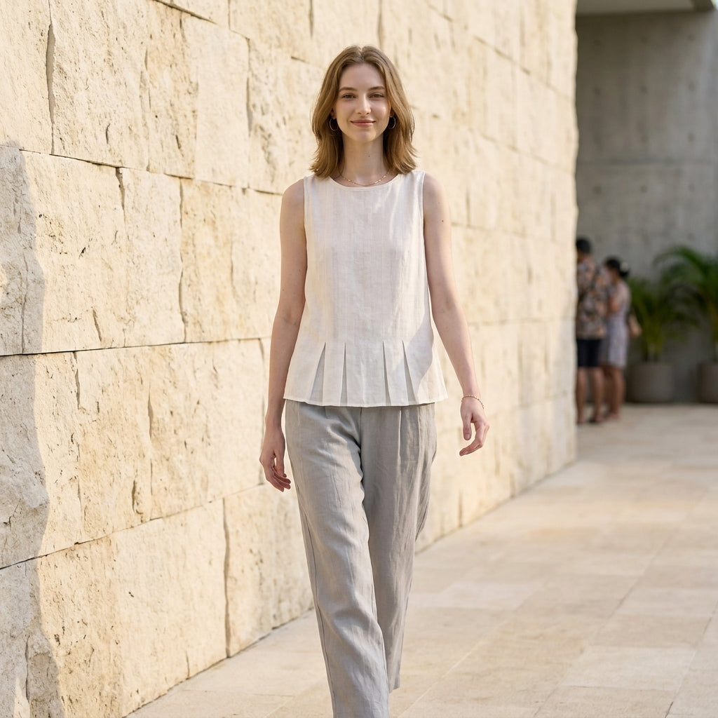 Pleated Sleeveless Blouse with Relaxed Feminine Silhouette