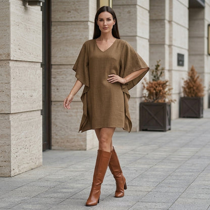 Relaxed Flutter Sleeve V-Neck Mini Dress