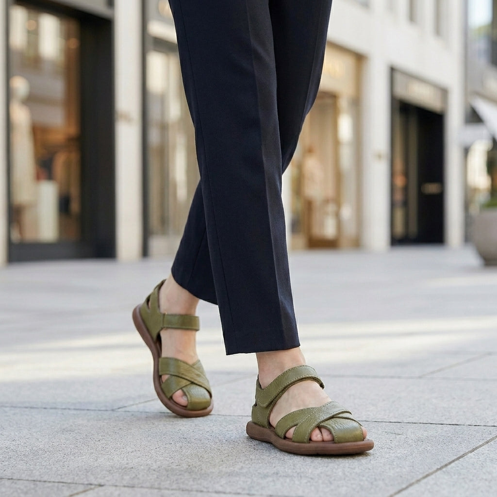 Coastal Cross-Strap Comfort Sandals with Adjustable Ankle Strap