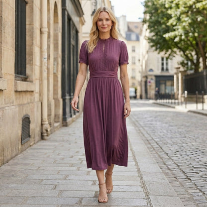 High Neck Keyhole Maxi Dress with Flowing A-Line Silhouette