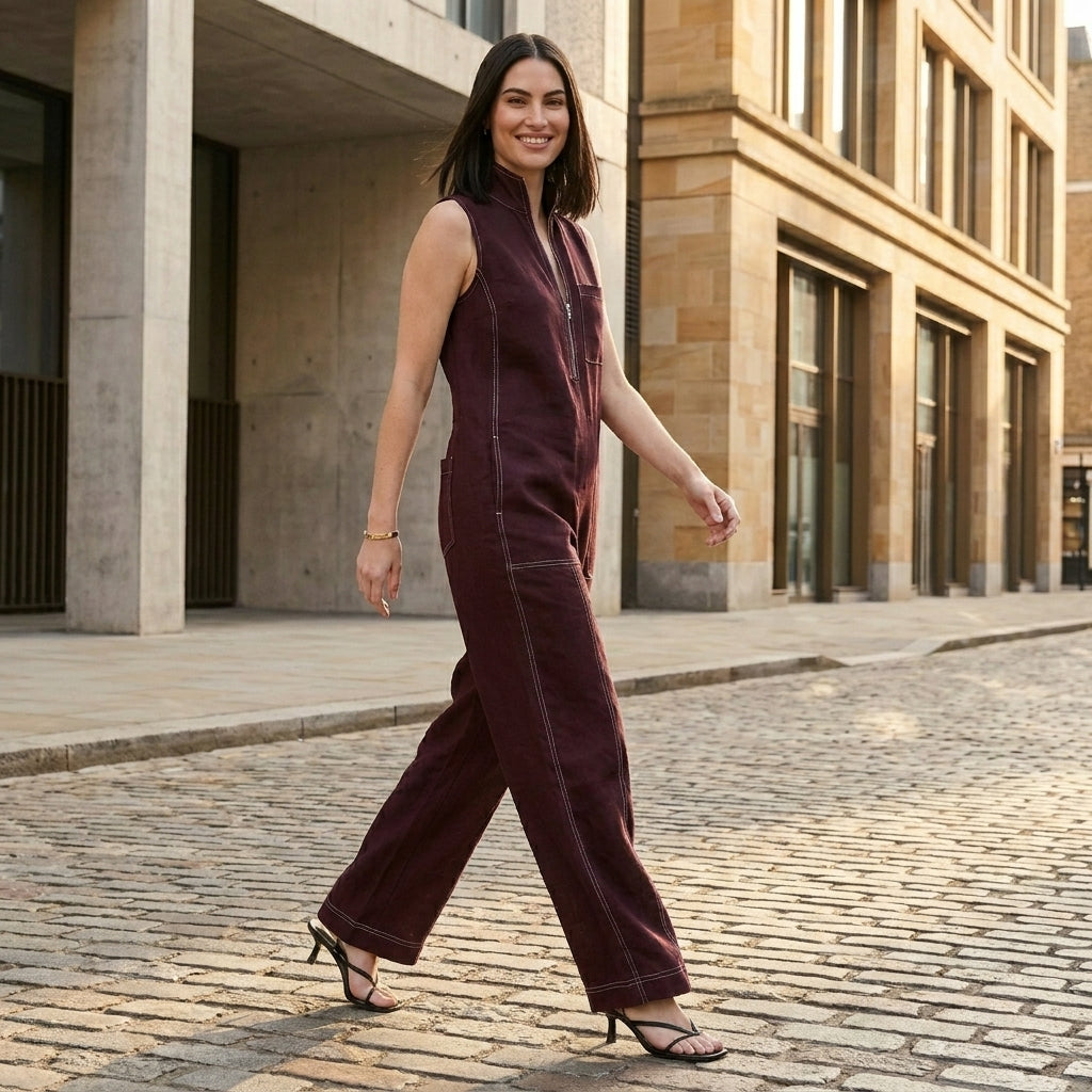 Relaxed Sleeveless Zip-Neck Wide-Leg Jumpsuit