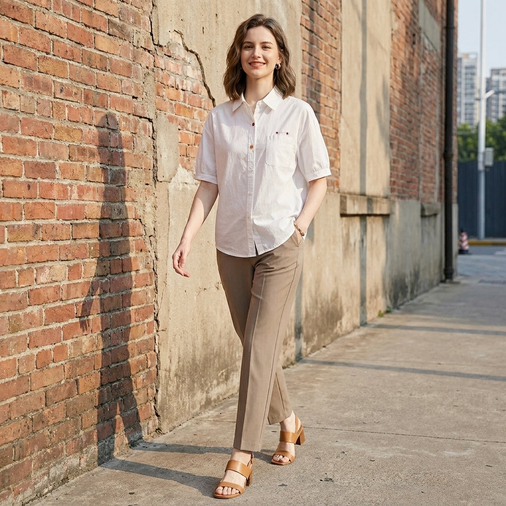 Classic Puff Sleeve Button-Front Everyday Shirt Blouse