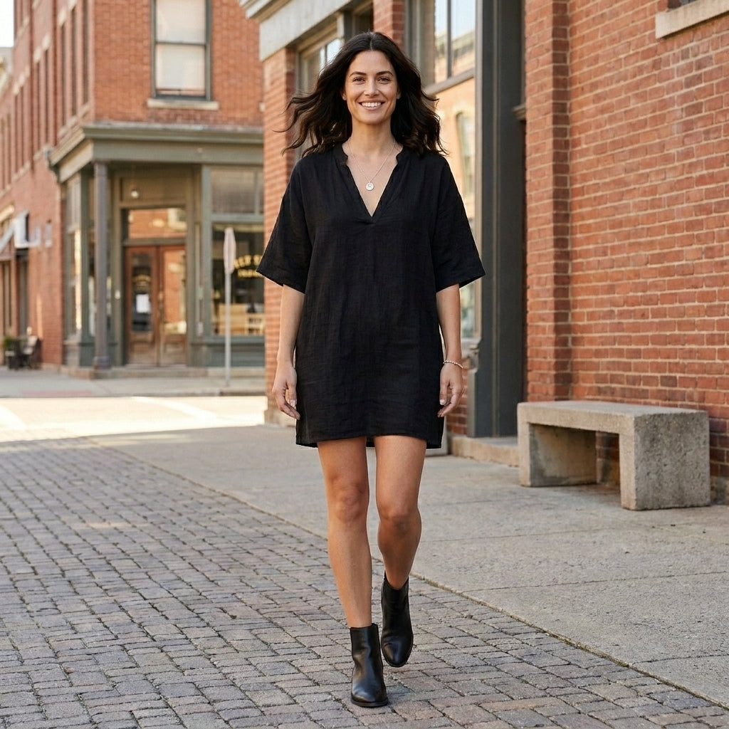 Relaxed V-Neck Mini Dress for Beach & Everyday Style