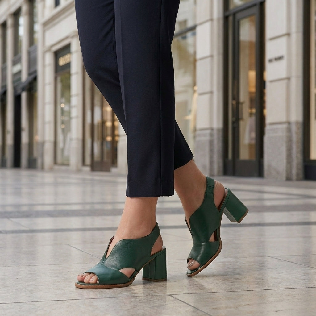 Sculpted Open-Toe Block Heel Slingback Sandals