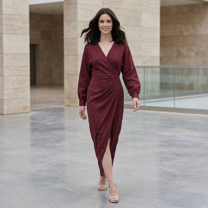 Elegant Draped Wrap Maxi Dress with Twist Waist Detail