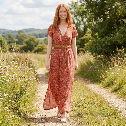 Vintage Paisley V-Neck Maxi Dress
