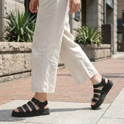 Minimalist Multi-Strap Platform Sandals with Adjustable Buckle