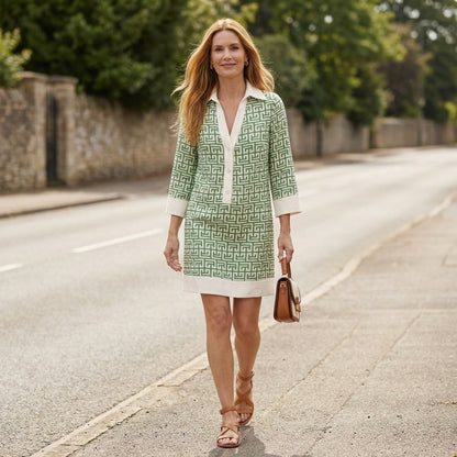 Riviera Printed Collared Shift Dress